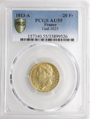 フランス　1813A　20フラン金貨　ナポレオン　PCGS AU55　35899526