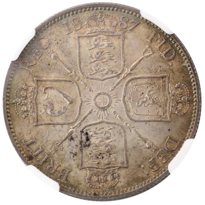イギリス 1887年  2シリング フローリン 銀貨  ビクトリア ジュビリーヘッド　NGC MS63