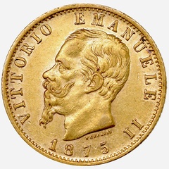イタリア 王国 1875年 20リレ 金貨 ヴィットリオ・エマヌエーレ 2世 EF極美品