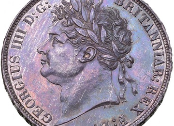 イギリス 1821年 クラウン銀貨 ジョージ4世 Secundo on edge 遊色トーン NGC MS61