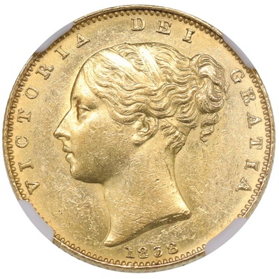 イギリス 1838年 銘特年 ソブリン 金貨  ビクトリア ヤング ヘッド　NGC MS62 発行初年度