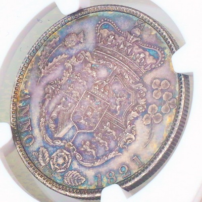 イギリス 1821年 ハーフクラウン銀貨 ジョージ４世 ESC2360 S3807 トーン NGC MS63