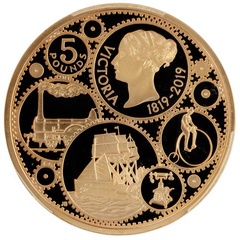 イギリス 2019年 ５ポンド金貨 ビクトリア記念　PCGS PR70DC COA BOX