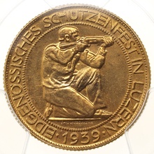 スイス　1939B　100フラン金貨　射撃祭　PCGS　MS62