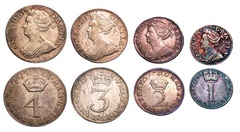 イギリス1709年 アン女王 マウンディ銀貨4枚セット(4～1ペンス、ペニー)　スターリングシルバー