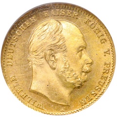 ドイツ プロイセン 1873年A 10マルク 金貨 ヴィルヘルム1世 NGC MS66　ハイグレード