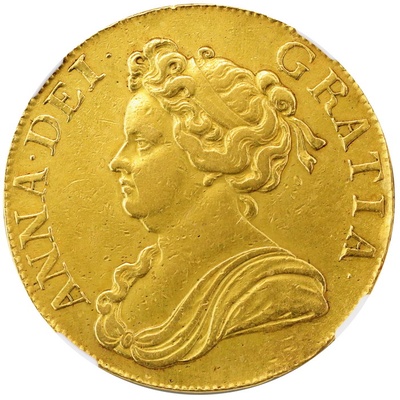 イギリス 1713年 5ギニー金貨 アン女王 NGC AU 鑑定 DVODECIMO on edge
