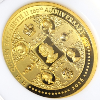 オーストラリア　2026年　2オンス純金貨200ドル　エリザベス2世生誕100周年記念　ピエフォーNGC PF70ULTRA CAMEOFisrt Day of Issue