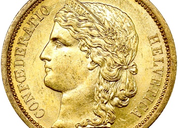 スイス 1883年B 20フラン金貨 ベルンミント ヘルヴェティア AU/UNC未使用