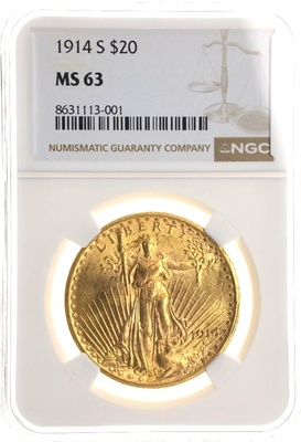 アメリカ　1914S　20ドル金貨　セントゴーデンス サンフランシスコミント　NGC　MS63
