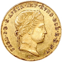 オーストリア=ハンガリー 1848年銘A ダカット金貨 フェルディナンド1世 VF美品 ウィーンミントEF