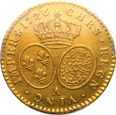 フランス　1726年A　1/2ルイドール金貨　ルイ15世　PCGS Auｄ