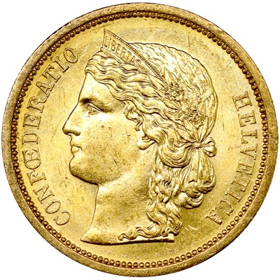 スイス 1883年B 20フラン金貨 ベルンミント ヘルヴェティア AU/UNC未使用