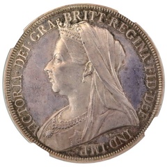 イギリス 1893年 プルーフクラウン銀貨　ヴィクトリアヴェールド　UNC PF64 6653282-001