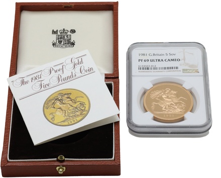 イギリス 1981年 エリザベス ５ポンド金貨　NGC PF69UCAM