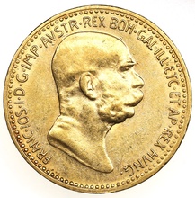 オーストリア　1909　10コロナ金貨　フランツ・ヨーゼフ　UNC-～UNC