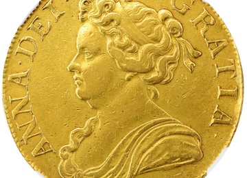 イギリス 1713年 5ギニー金貨 アン女王 NGC AU 鑑定 DVODECIMO on edge