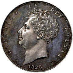 イギリス 1826年 プルーフクラウン銀貨 ジョージ４世 即位記念 PCGS UNC ESC R1 トーン