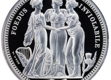 イギリス 2020年 The Great Engravers第2弾 スリーグレーセス　5ポンド 2オンス プルーフ純銀貨　エリザベス女王 NGC PF70UCAM