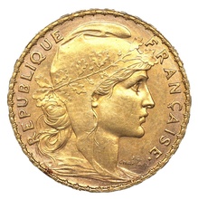 フランス　1909年　20フラン金貨　聖マリアンヌ　EF-~EF