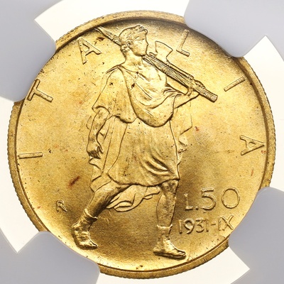 イタリア 1931年R 50リレ金貨 ヴィットリオ・エマヌエーレ3世　NGC MS63 3602413-003