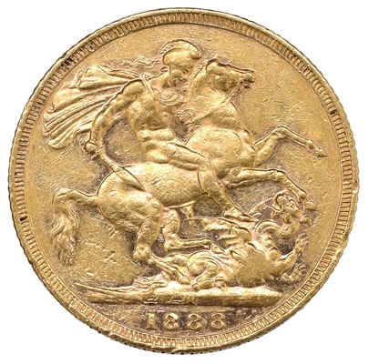 オーストラリア（イギリス）　1888M　ビクトリア　ソブリン金貨　メルボルンミント　ジュビリーバスト　PCGS AU50