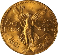 メキシコ 1947年 50ペソ金貨 UNC-～UNC