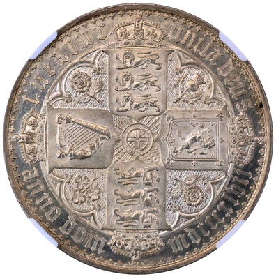 イギリス 1847年 ビクトリア ゴシック クラウン 銀貨 Undecimo on edge　NGC PF62Cameo