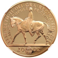 イギリス 2002年 5ポンドプルーフ金貨 エリザベス2世即位50年ゴールデンジュビリー 「馬上の女王」 NGC PF69UCAM
