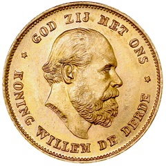 オランダ(ネザーランド) 1875年 10グルデン金貨 ウィレム3世 UNC未使用