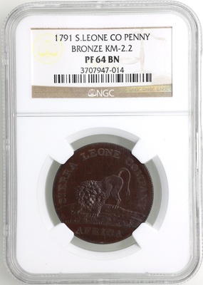 シエラレオネ　プルーフ　1ドル　銅貨　NGC PF64　＃3707947-014