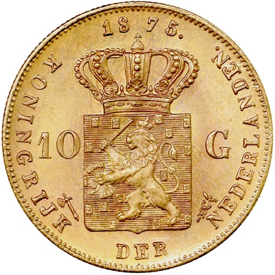 オランダ(ネザーランド) 1875年 10グルデン金貨 ウィレム3世 UNC未使用
