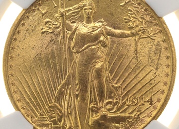アメリカ　1914S　20ドル金貨　セントゴーデンス サンフランシスコミント　NGC　MS63