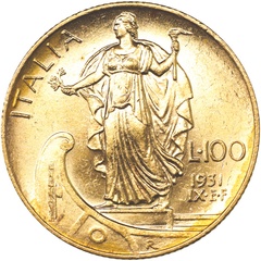 イタリア王国 1931R年 100リレ金貨 ヴィットリオ・エマヌエーレ3世