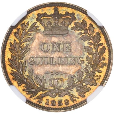 イギリス 1839年 プルーフシリング銀貨　ビクトリア ヤング トーン　UNC PF64+