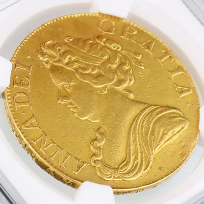 イギリス 1713年 5ギニー金貨 アン女王 NGC AU 鑑定 DVODECIMO on edge