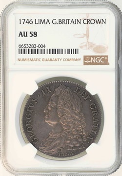 イギリス 1746年 クラウン 銀貨 ジョージ２世 LIMA NGC AU58  トーン