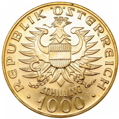 オーストリア 1976年銘 1000シリング金貨 バーベンベルク家1000年記念　BU完全未使用