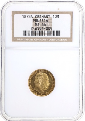 ドイツ プロイセン 1873年A 10マルク 金貨 ヴィルヘルム1世 NGC MS66　ハイグレード