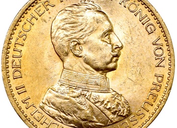 ドイツ・プロイセン 1914年A 20マルク金貨 ウィルヘルム2世 AU/UNC未使用