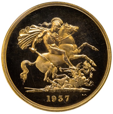 イギリス　1937年 ジョージ６世 ５ポンド金貨　PCGS PR64DCAM 80075502
