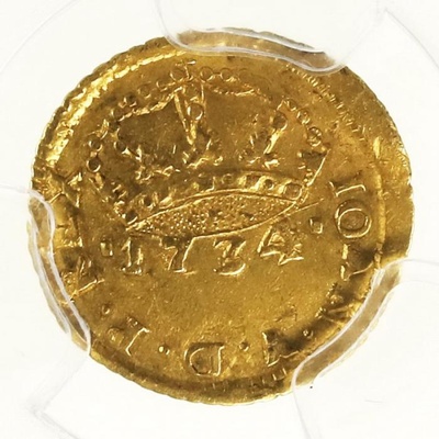 ブラジル 1734M 400レイス金貨　ジョアン5世　PCGS Genuine AU鑑定
