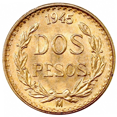 メキシコ　1945年Mo　2ペソ金貨　UNC未使用