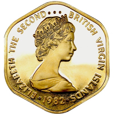 イギリス・バージン諸島 1982年 100ドル金貨 プルーフ 39500 エリザベス2世 ヤングバスト 女王即位 30周年記念 FDC完全未使用