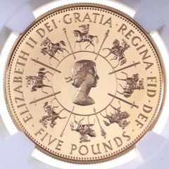 イギリス 1993年 5ポンド プルーフ金貨 エリザベス2世 戴冠40周年記念　NGC PF69 ULTRA CAMEO