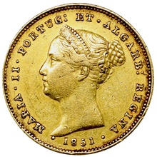 ポルトガル 1851年 5000レイス金貨 マリア２世 VF