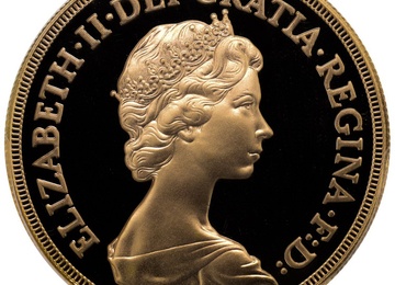イギリス 1982年 エリザベス 2世 ５ポンド プルーフ 金貨　PR70DCAM 86173603 ヤングレリーフ