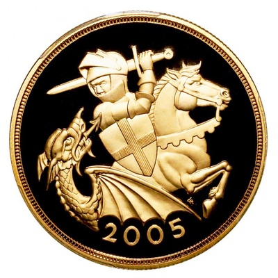 イギリス 2005年 5ポンド プルーフ金貨 エリザベス2世  セントジョージと竜退治　PCGS PR69DCAM