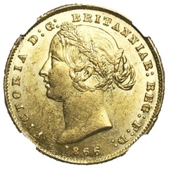 イギリス領 オーストラリア 1866年銘 ソブリン金貨 シドニーミント ビクトリア ヤングヘッド NGC MS61