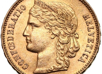 スイス 1895年B 20フラン金貨 ヘルヴェティア
